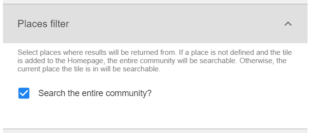 Advanced Search tile: Places filter settings