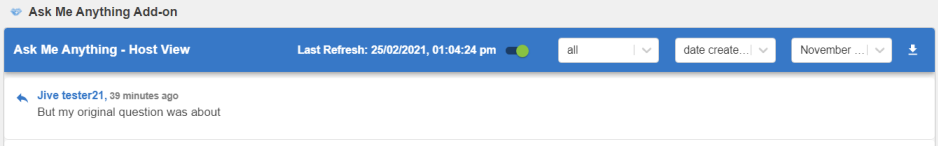 An example of the Ask Me Anything tile&#39;s Host View