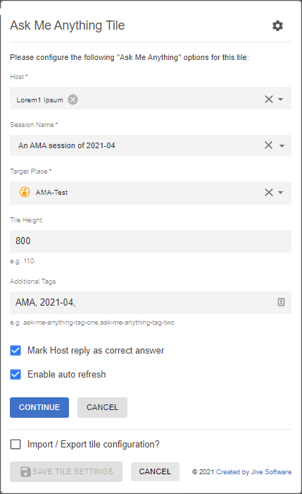 Tile-specific settings of Ask Me Anything tiles