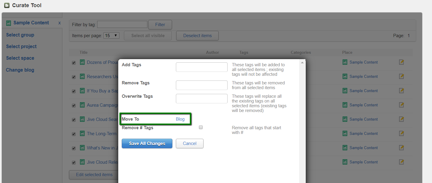 An screenshot of how move blog posts looks like