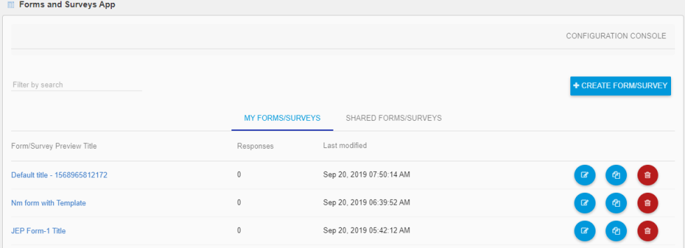 The form&#39;s list in the Forms and Surveys App