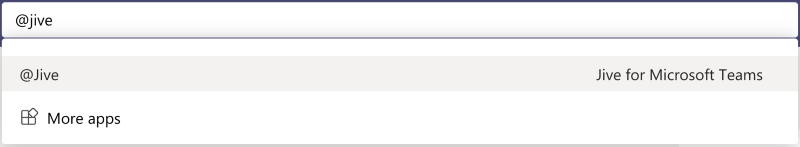 A screenshot of @jive typed in the Microsoft Teams search box
