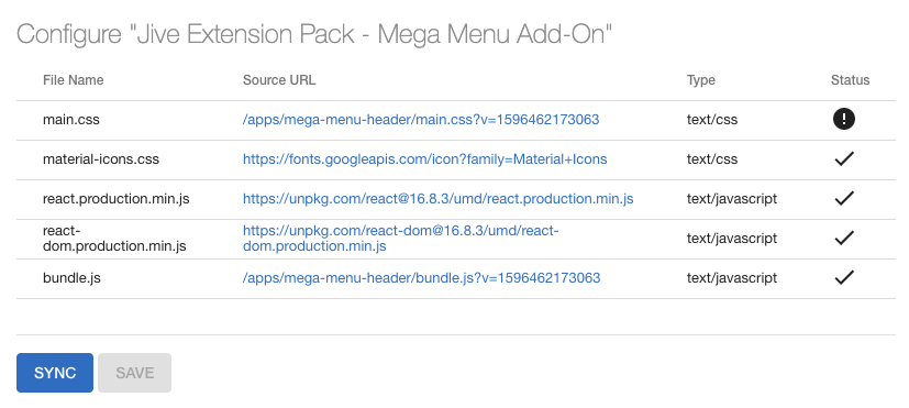 A screenshot of the Advanced Navigation add-on status with sync-up required