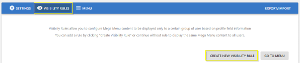 A screenshot of the Visibility Rules screen