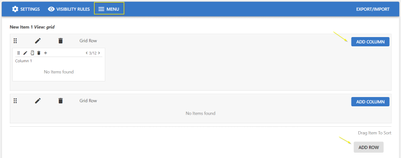A screenshot of the Creating menus for the Dropdown menus - Vertical Tab Style screen, View grid