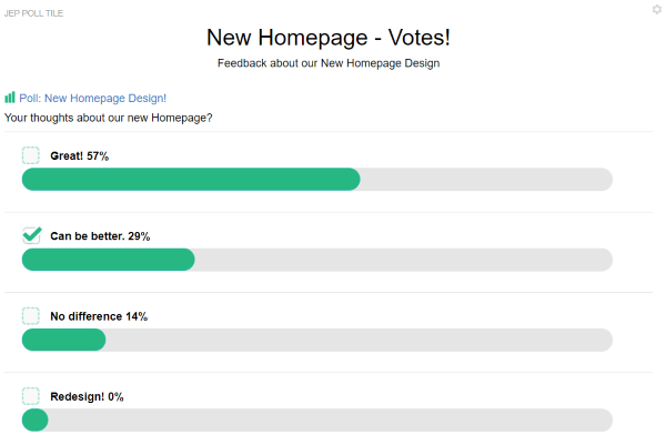 A Jive Poll tile with Display Result Layout: Jive Native