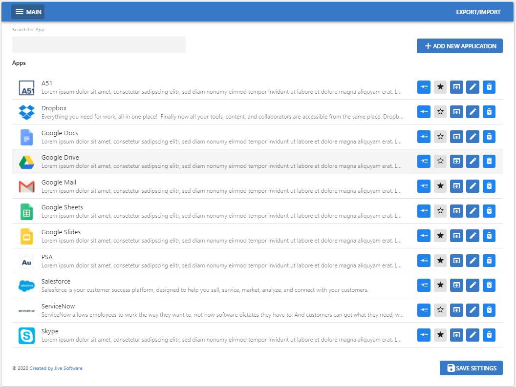 A example of the Apps List configured in the Quick Links add-on