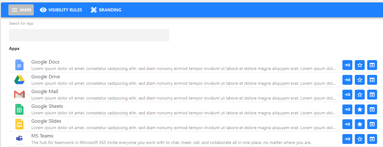 Another view of the Apps List configured in the Quick Links add-on