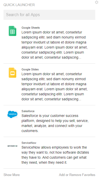 A Apps Viewer tile in List layout with 4 Items per page, view 2