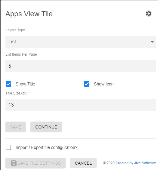 Apps Viewer tile: tile-specific settings