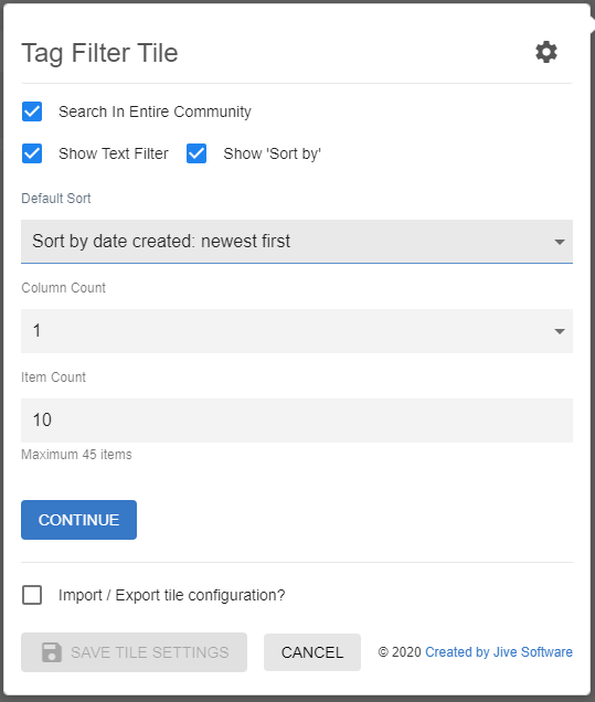 Content Filter tile: Filter Settings